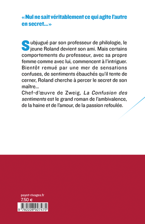 LA CONFUSION DES SENTIMENTS - Stefan Zweig - PAYOT