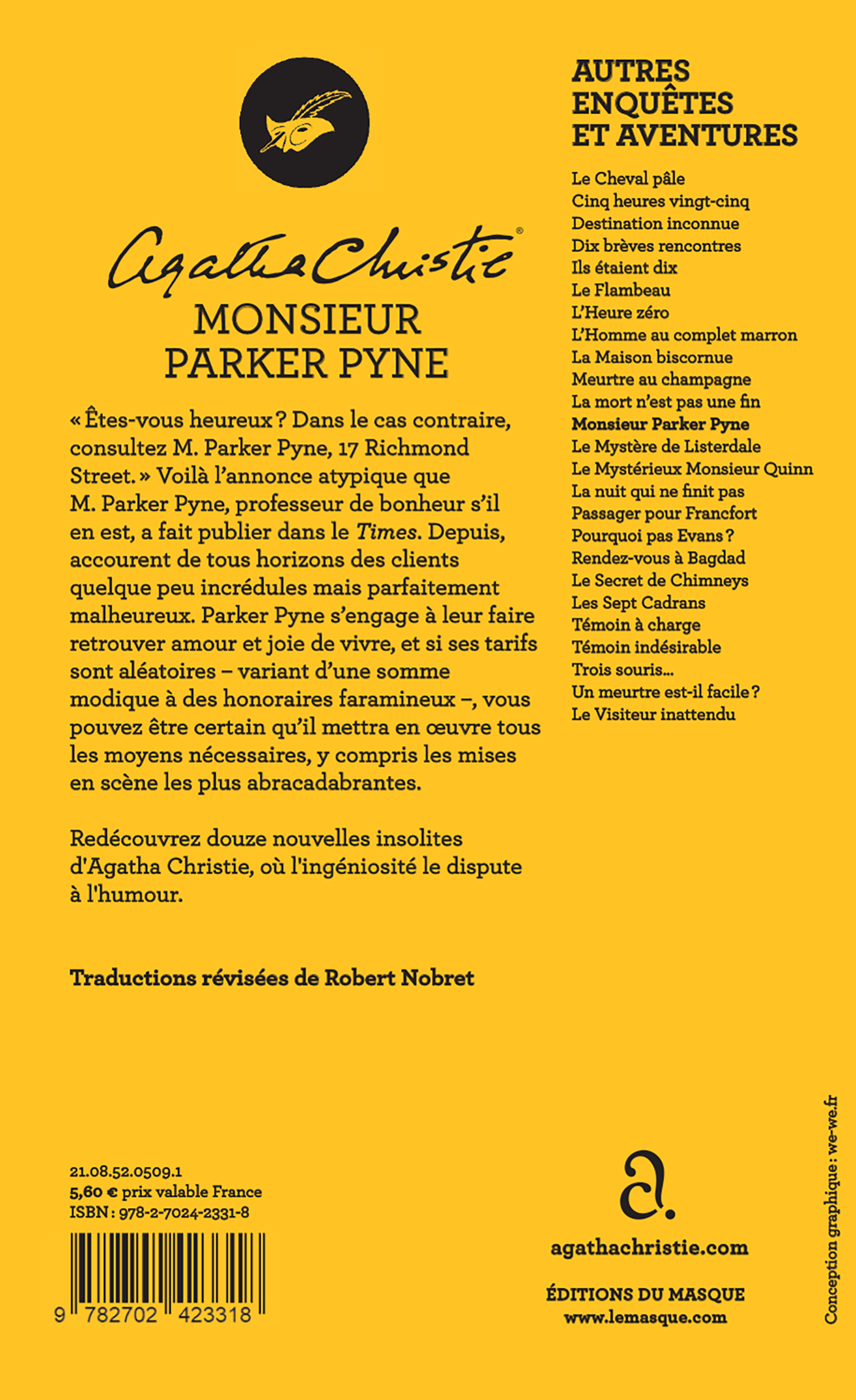 MONSIEUR PARKER PYNE (NOUVELLE TRADUCTION REVISEE) - Agatha Christie - ED DU MASQUE