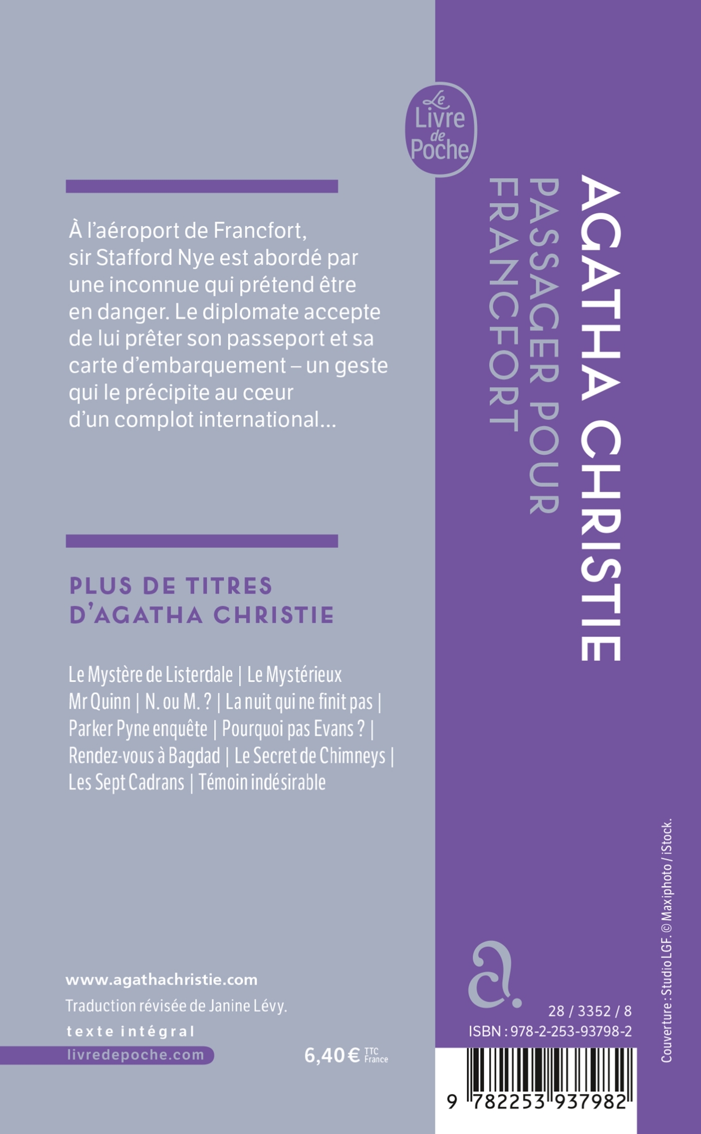 PASSAGER POUR FRANCFORT (NOUVELLE TRADUCTION REVISEE) - Agatha Christie - LGF