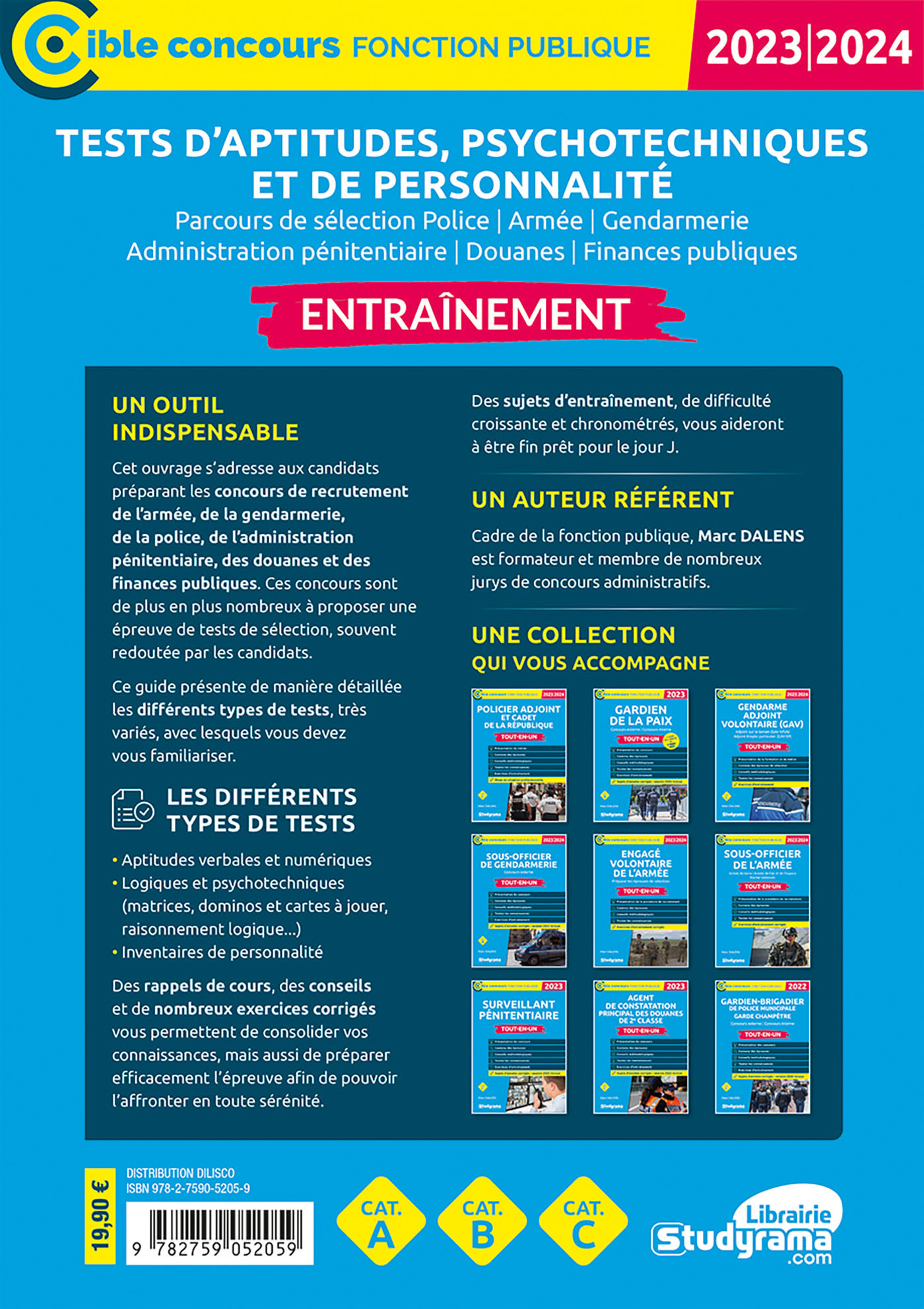 TESTS D APTITUDES, PSYCHOTECHNIQUES ET DE PERSONNALITE  ENTRAINEMENT - EDITION 2023-2024  CATEGORI - Marc Dalens - STUDYRAMA