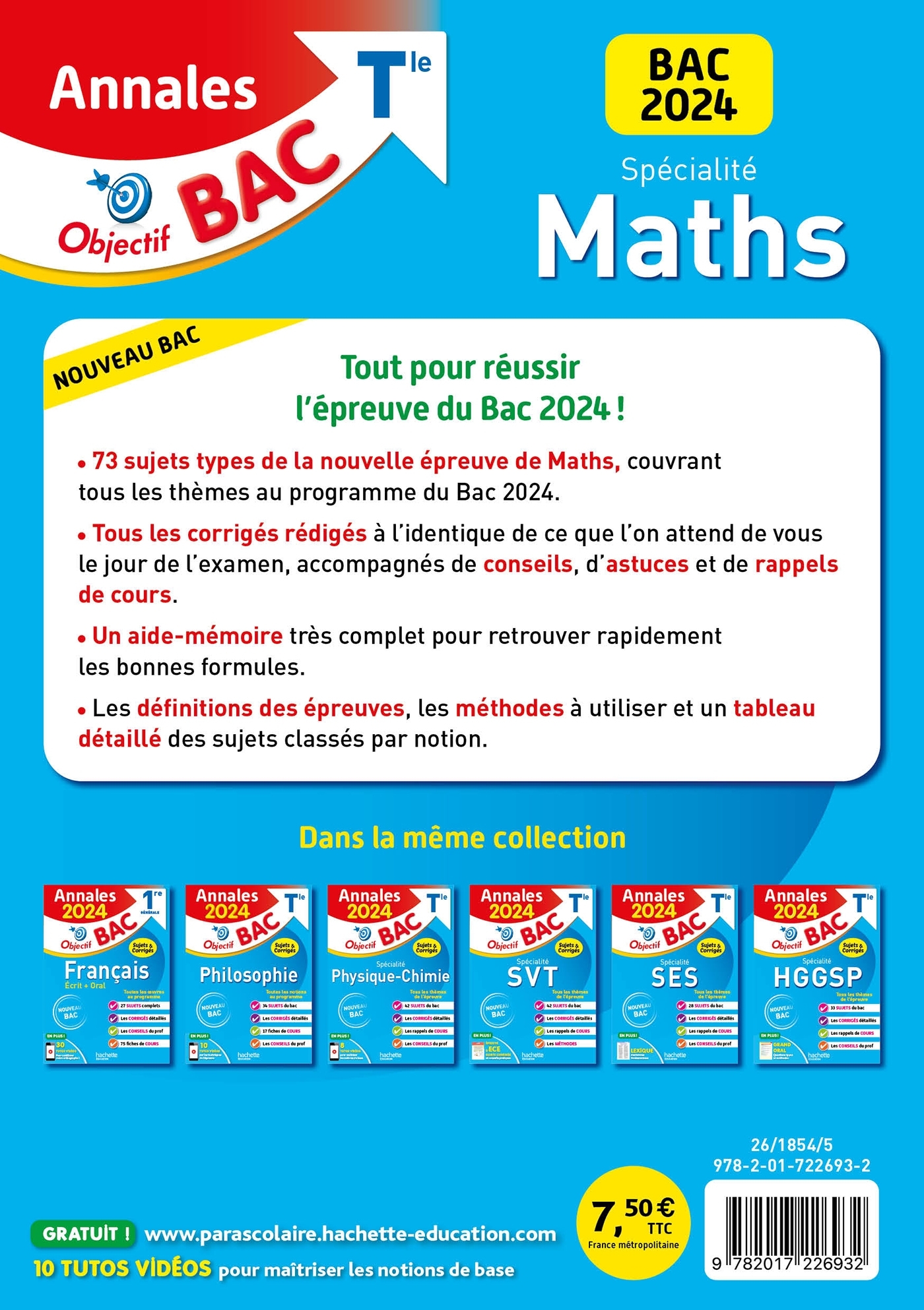 Annales Objectif BAC 2024 - Spécialité Maths - Sandrine Bodini-Lefranc - HACHETTE EDUC