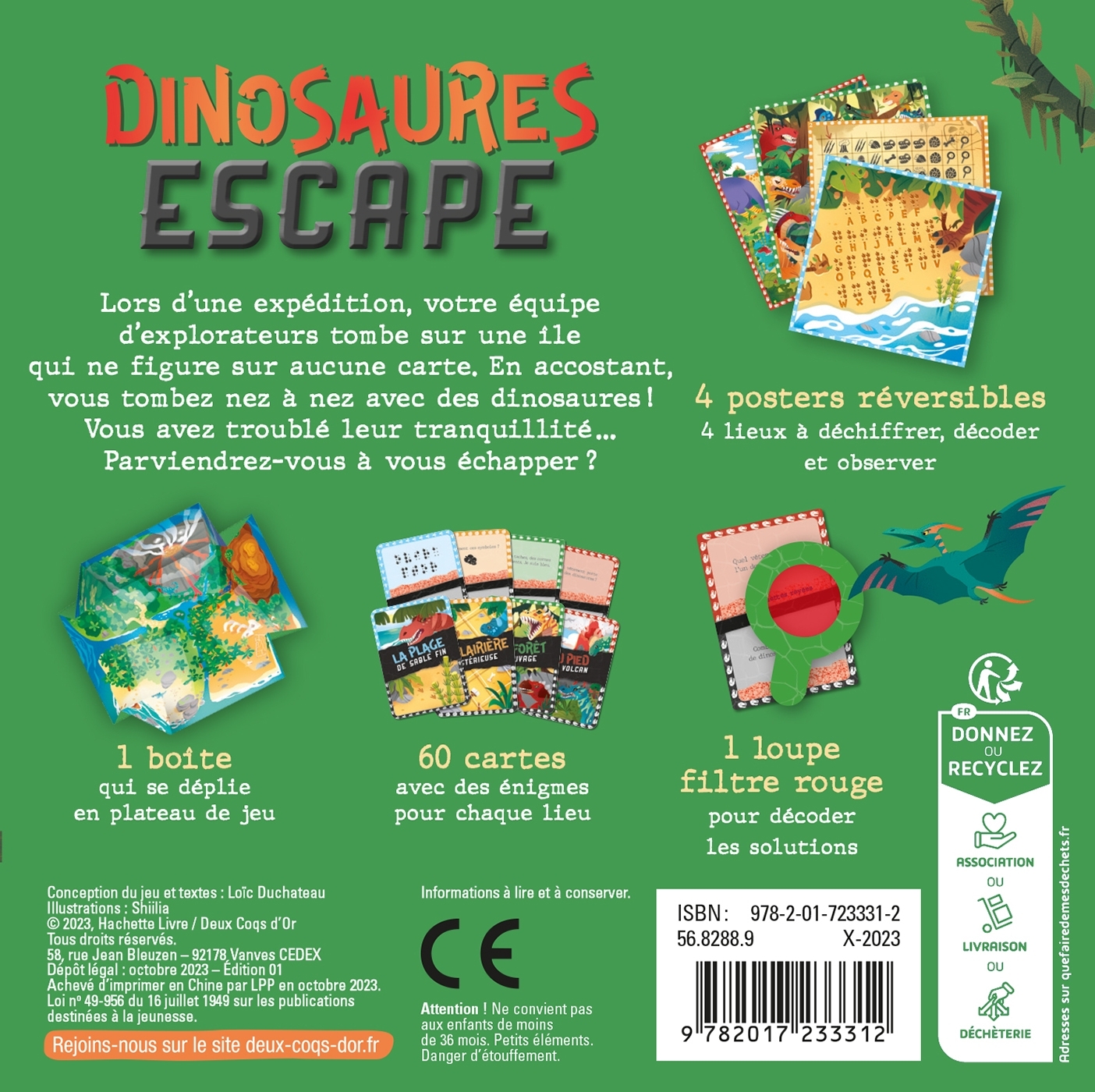 DINOSAURES ESCAPE - BOITE AVEC CARTES ET ACCESSOIRES - Loïc Duchateau - DEUX COQS D OR