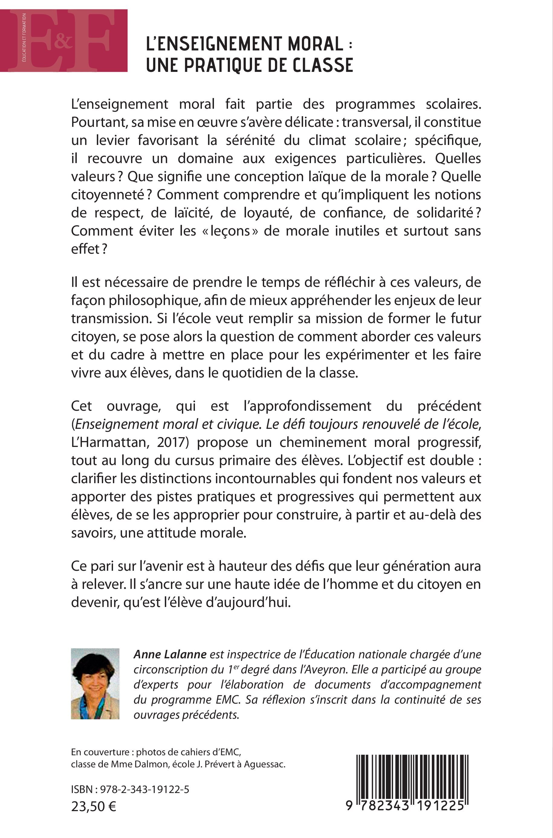 L'enseignement moral : une pratique de classe - Anne Lalanne - L'HARMATTAN