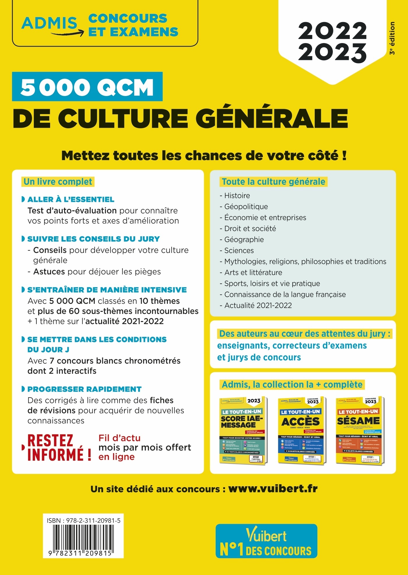 5000 QCM DE CULTURE GENERALE + ACTU EN LIGNE MOIS PAR MOIS - CONCOURS ET EXAMENS 2022-2023 - TESTEZ - René Guimet - VUIBERT