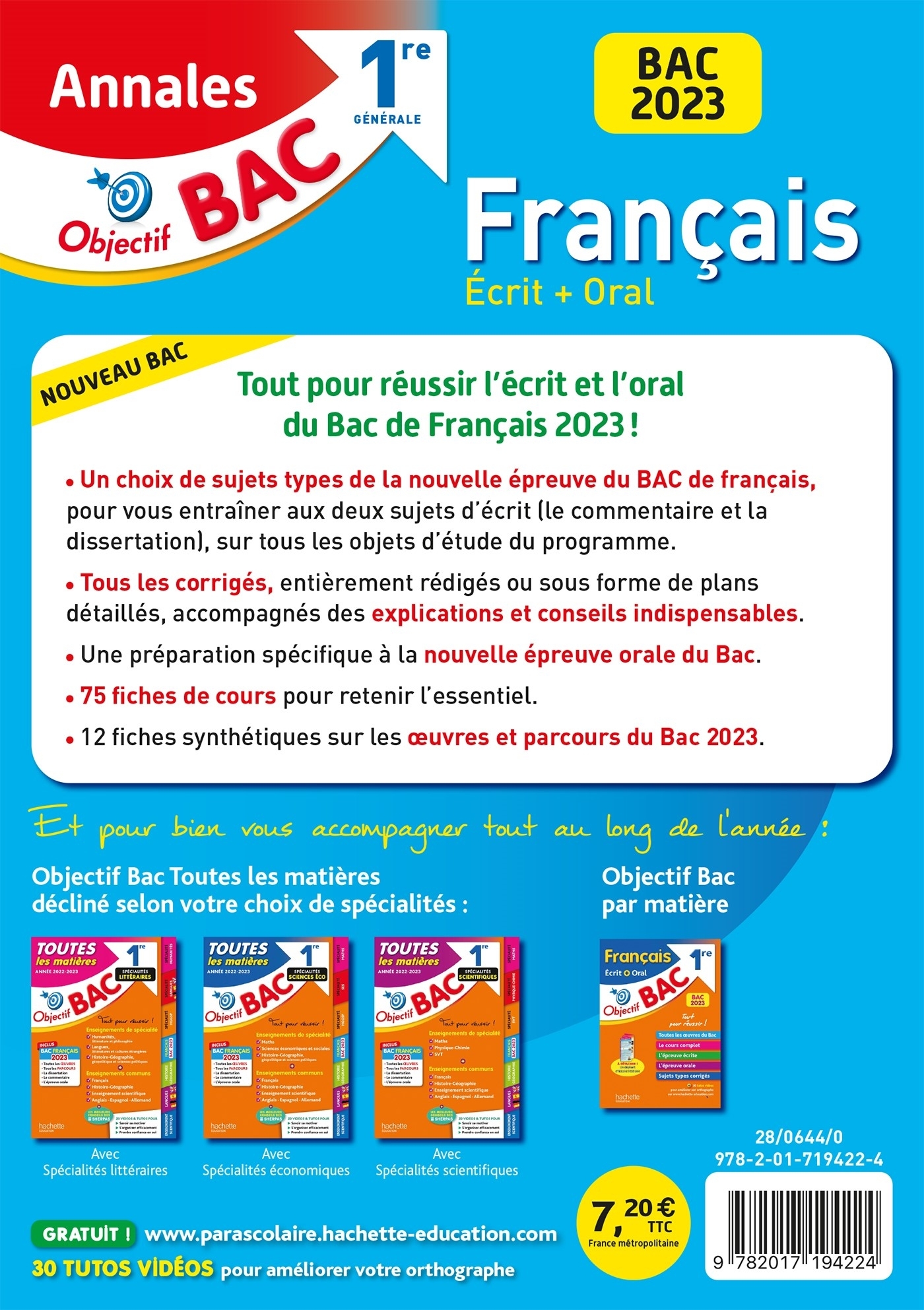 ANNALES OBJECTIF BAC 2023 - FRANCAIS 1RES - Isabelle Lisle - HACHETTE EDUC