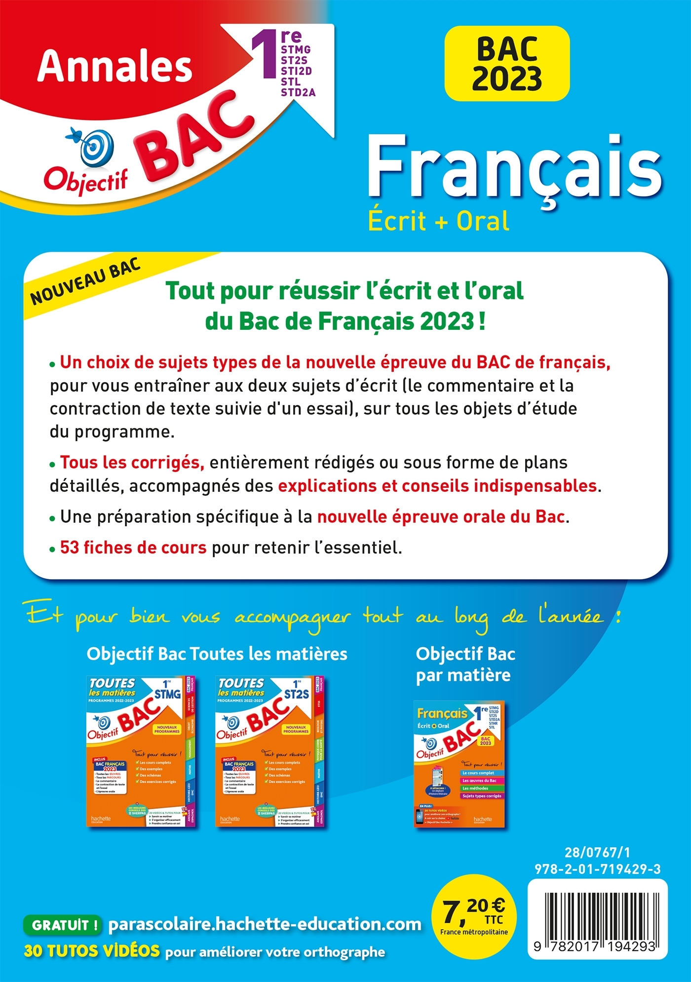 ANNALES OBJECTIF BAC 2023 - FRANCAIS 1RES STMG - STI2D - ST2S - STL - STD2A - STHR - Franck Mazzucchelli - HACHETTE EDUC