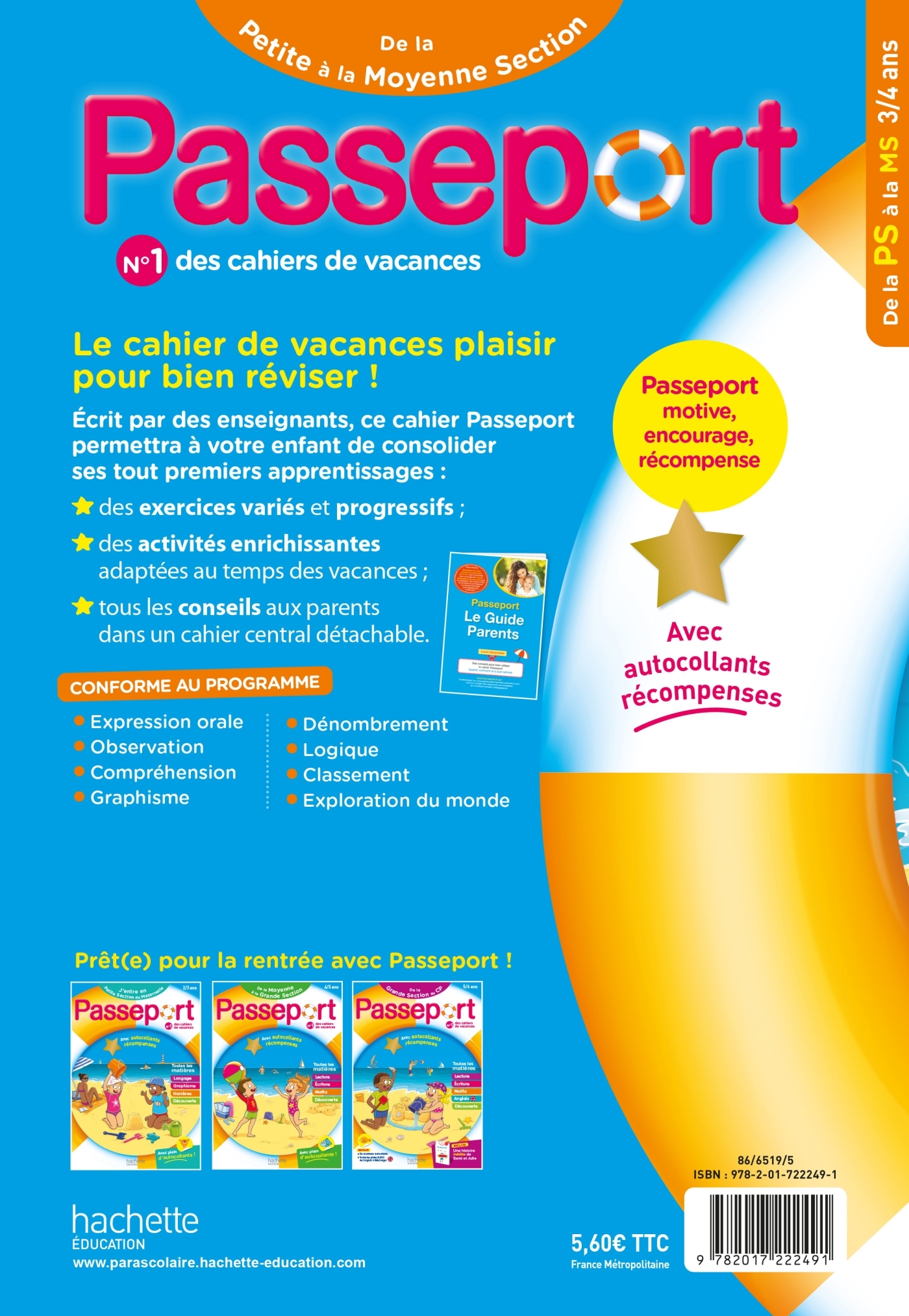 Passeport - De la Petite à la Moyenne Section 3/4 ans - Cahier de vacances 2024 - Nadia Poure - HACHETTE EDUC