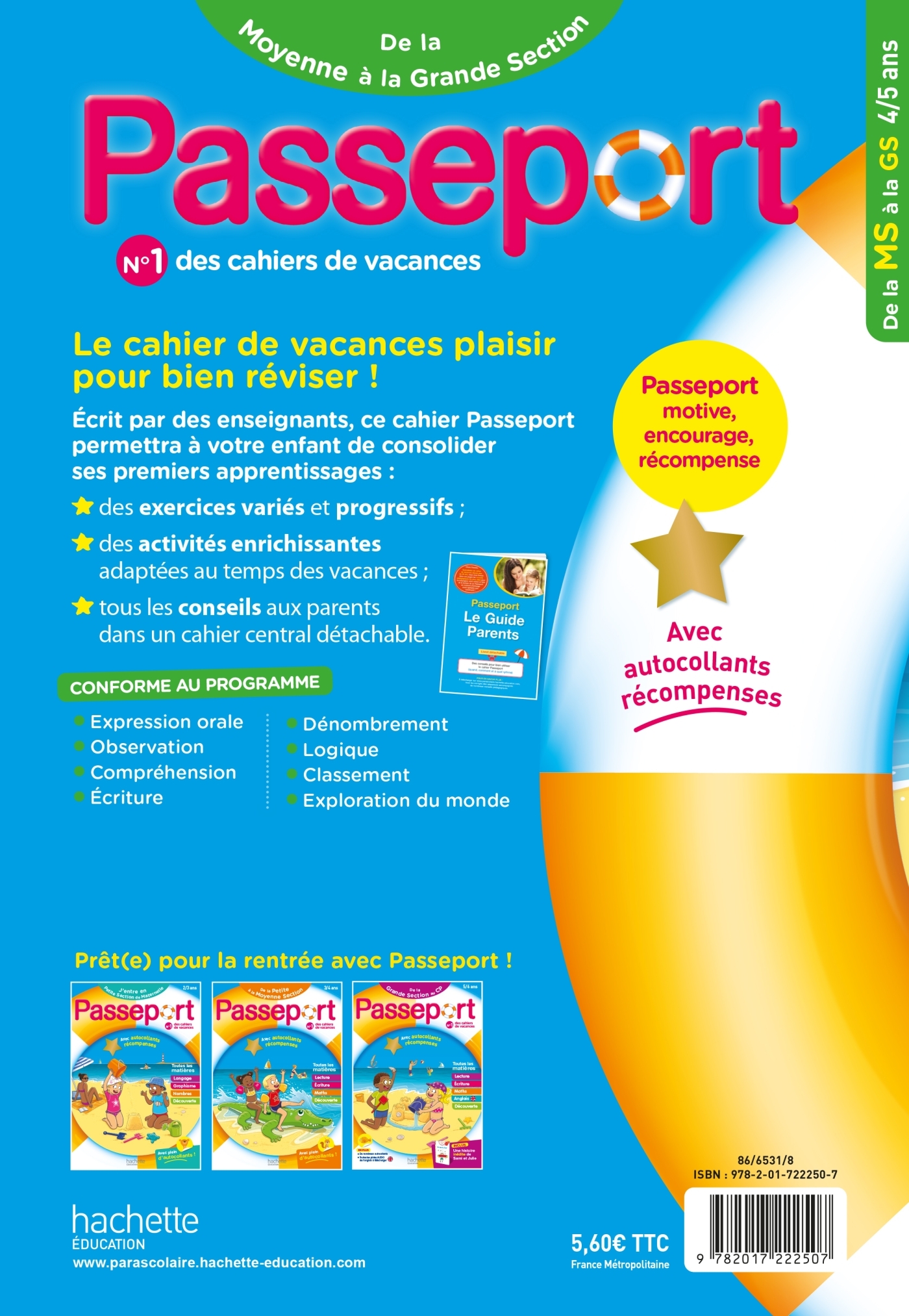 Passeport - De la Moyenne à la Grande Section 4/5 ans - Cahier de vacances 2024 - Nadia Poure - HACHETTE EDUC