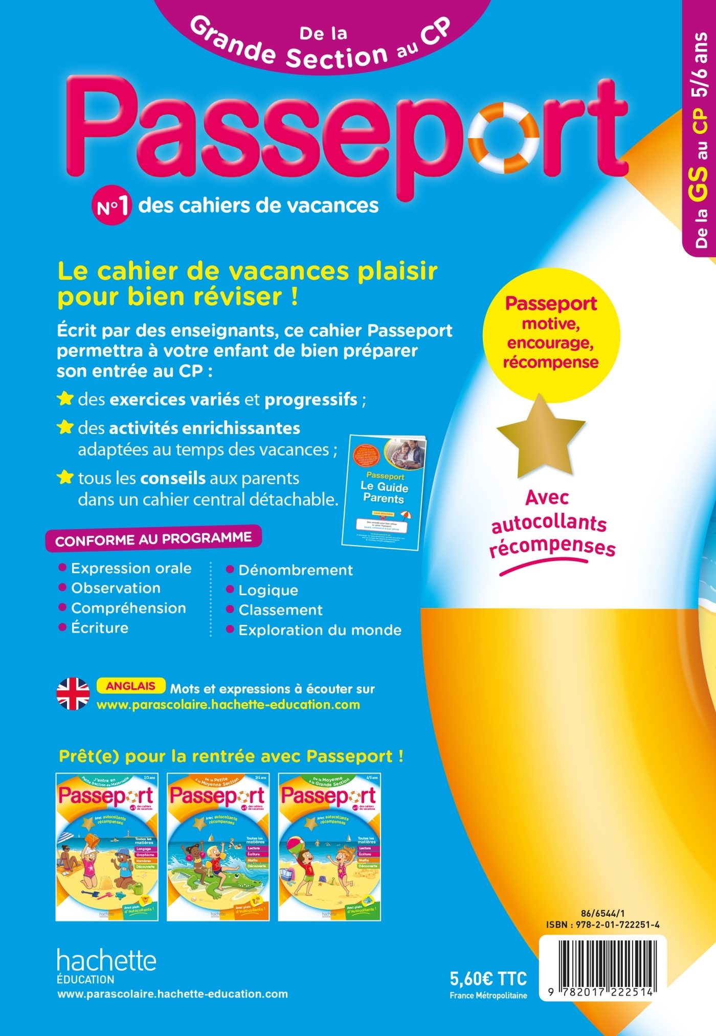 Passeport - De la Grande Section au CP 5/6 ans - Cahier de vacances 2024 - Bernard Jenner - HACHETTE EDUC