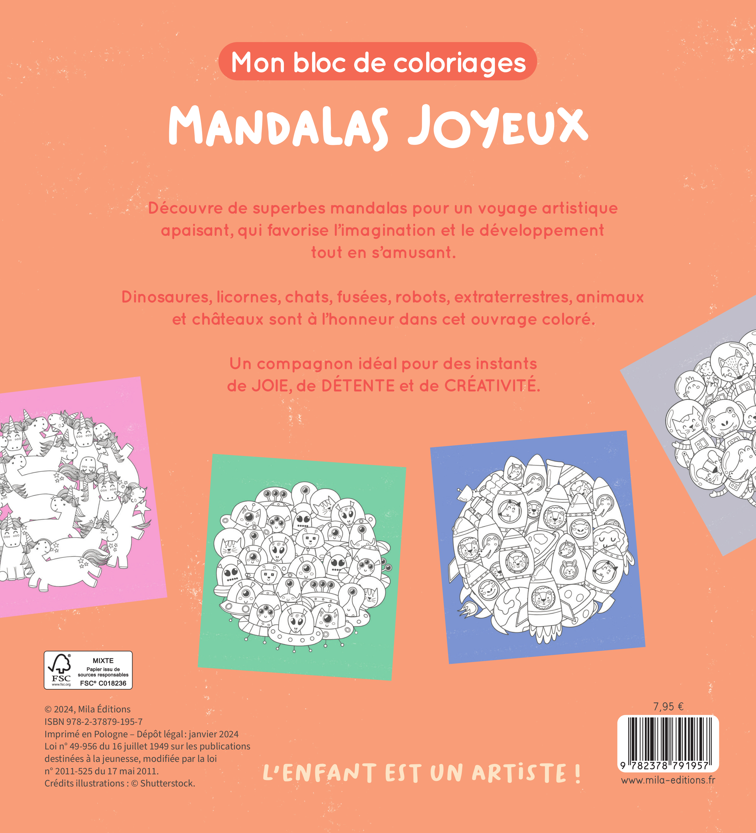 MON BLOC DE COLORIAGES - MANDALAS JOYEUX, DES 5 ANS - FEUILLES DETACHABLES -  Collectif - MILA