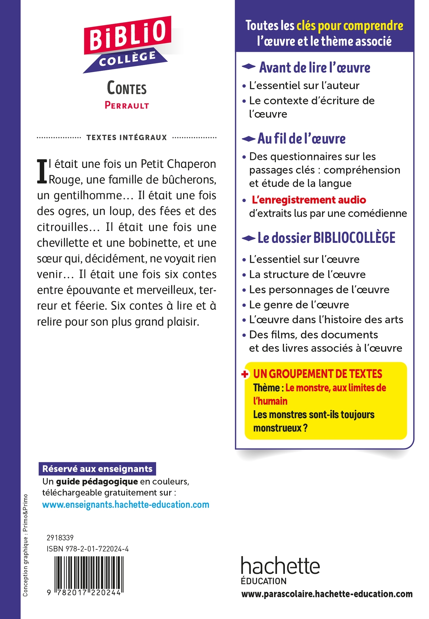 BIBLIOCOLLEGE CONTES (PERRAULT) - Charles Perrault - HACHETTE EDUC