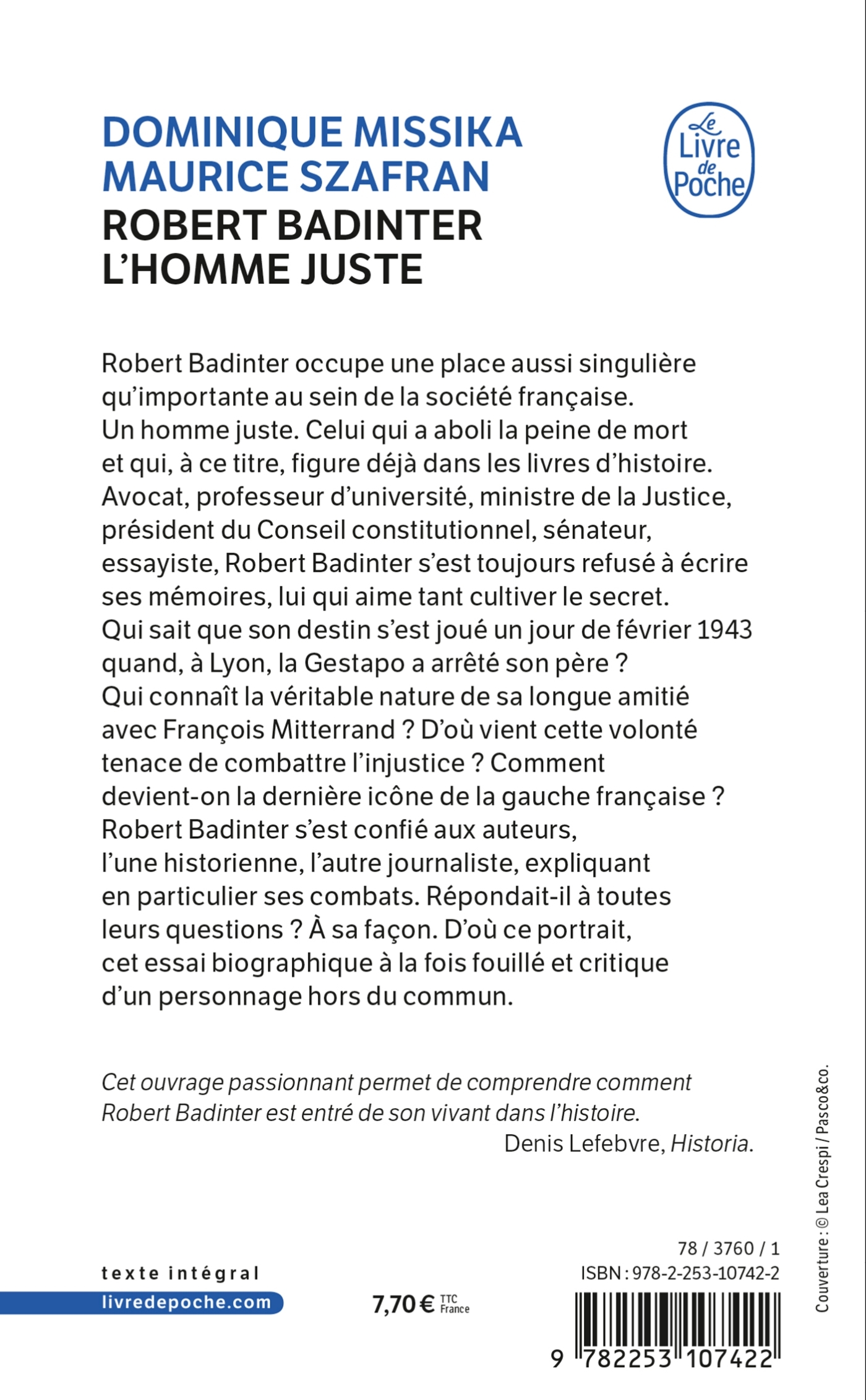 ROBERT BADINTER, L-HOMME JUSTE - Dominique Missika - LGF