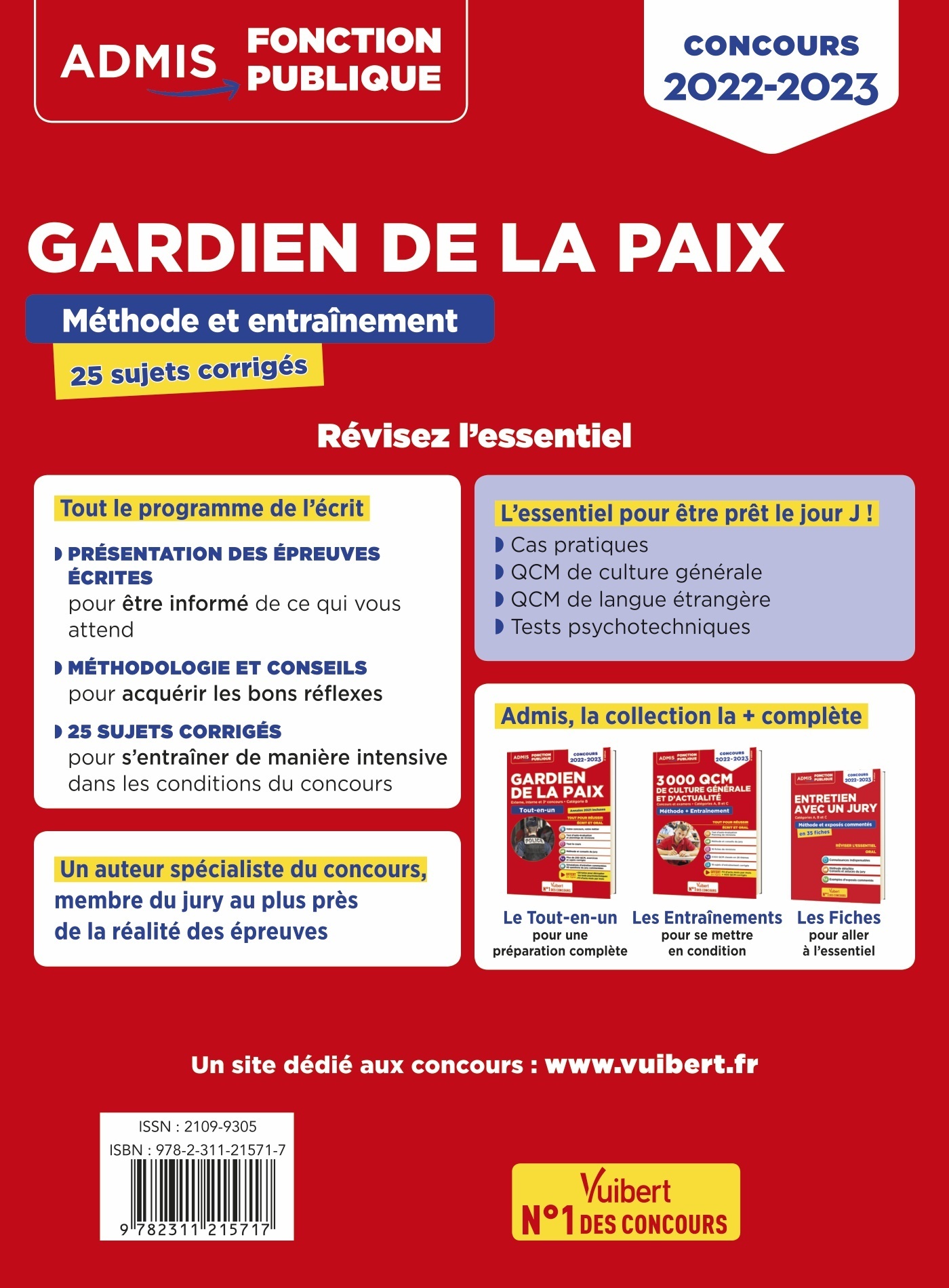 CONCOURS GARDIEN DE LA PAIX - CATEGORIE B - METHODE ET ENTRAINEMENT - 25 SUJETS CORRIGES - NOUVELLES - François Lavedan - VUIBERT