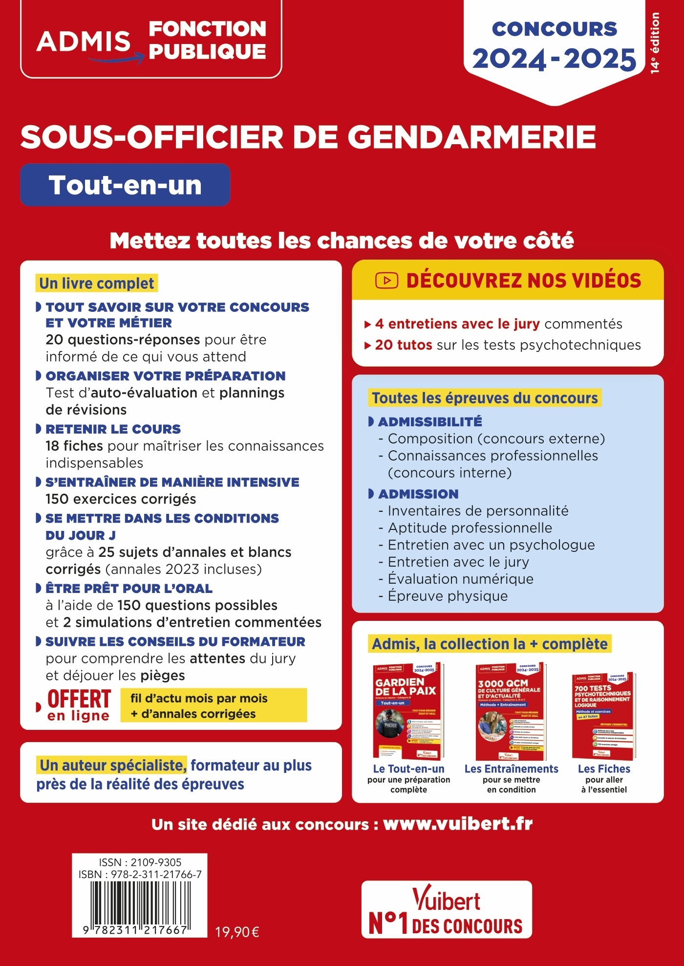 Concours Sous-officier de gendarmerie - Catégorie B - Tout-en-un - Vidéos offertes : 4 entretiens commentés + 20 tutos sur les tests psycho - François Lavedan - VUIBERT