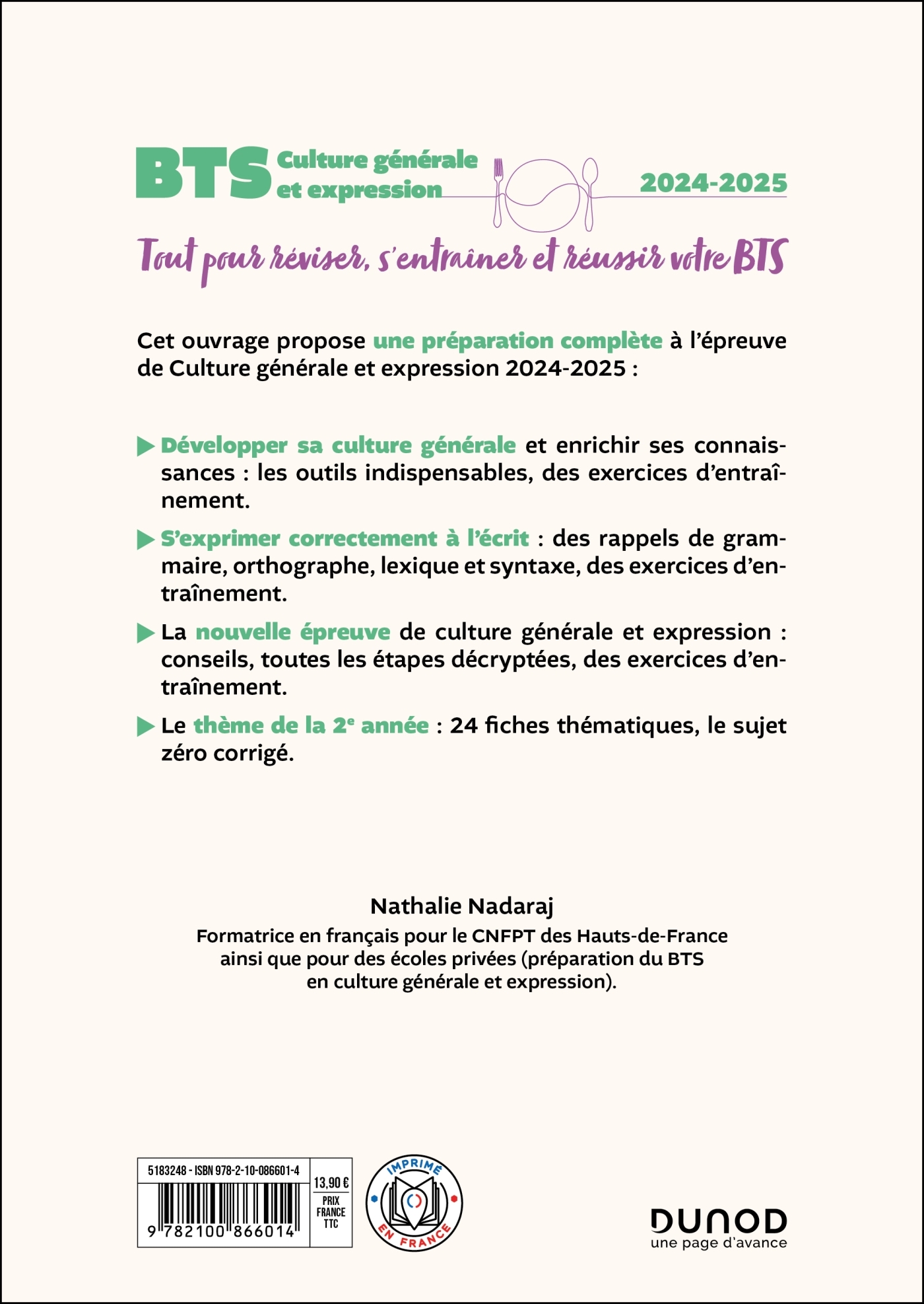 BTS Culture générale et Expression 2024-2025 - Nathalie Nadaraj - DUNOD