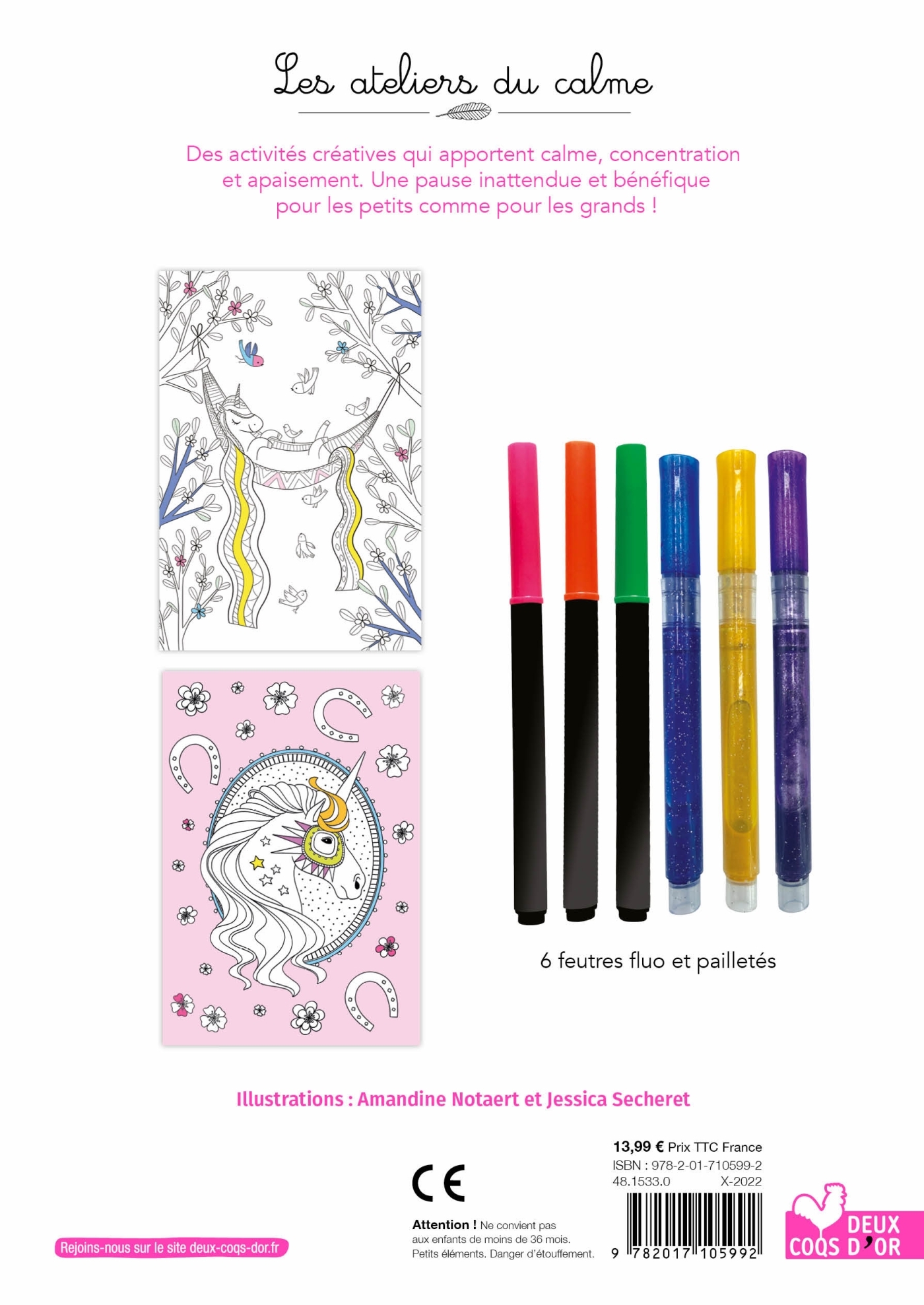 Coloriages licornes - pochette avec feutres - Amandine Notaert - DEUX COQS D OR