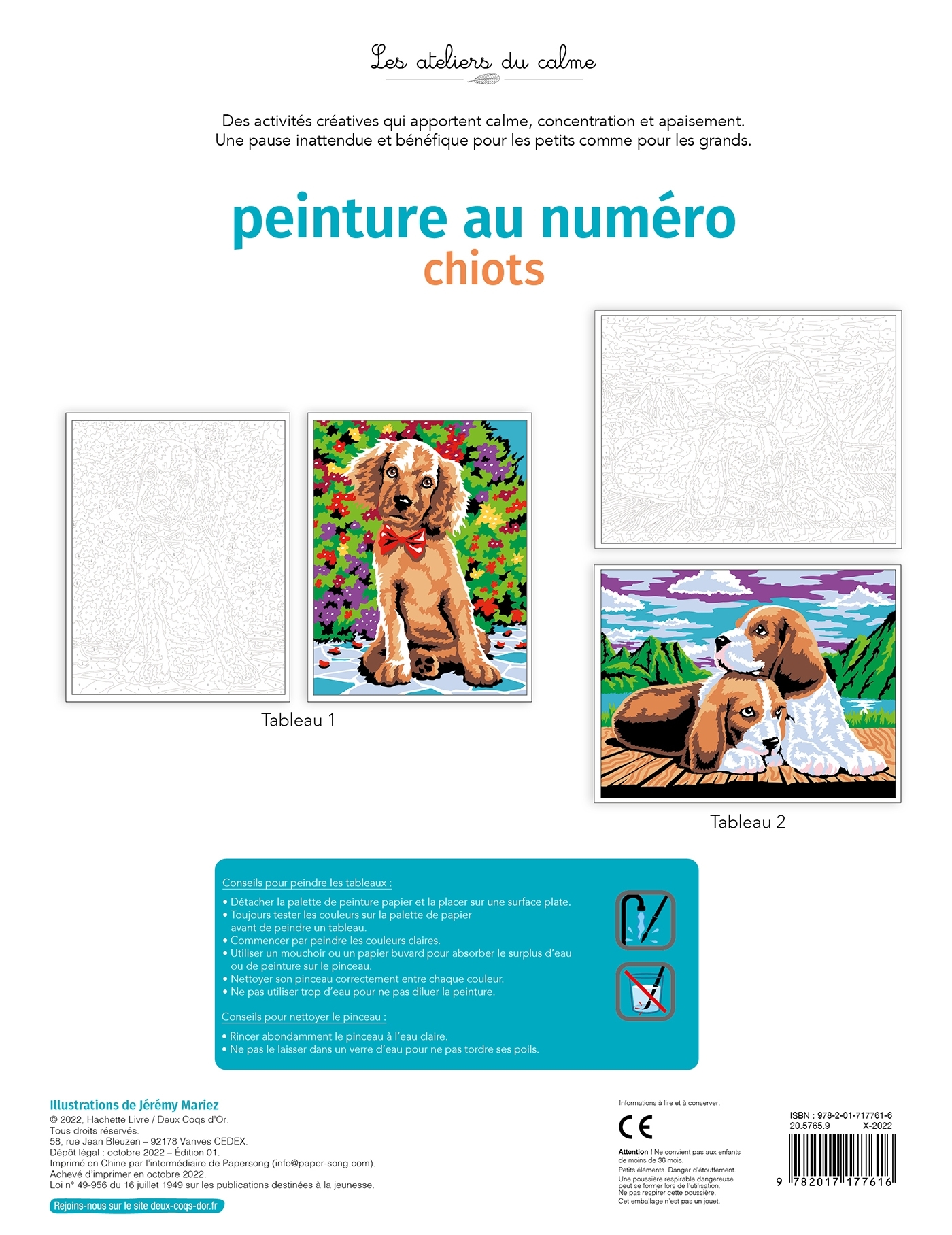 Peinture au numéro - chiots - cahier avec palette et pinceau - Jérémy Mariez - DEUX COQS D OR