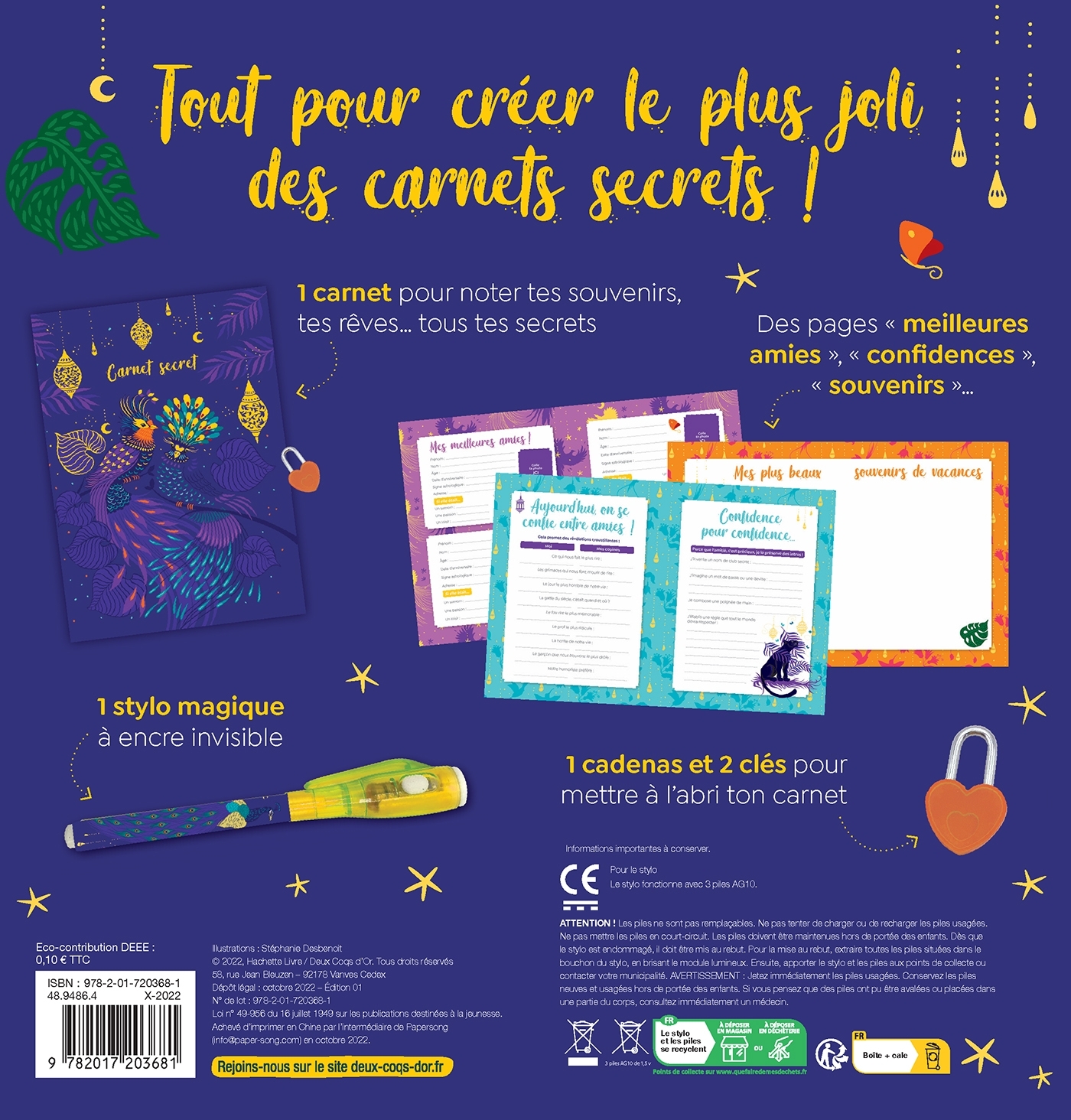 Mon carnet secret - coffret avec stylo magique - Stéphanie Desbenoit - DEUX COQS D OR