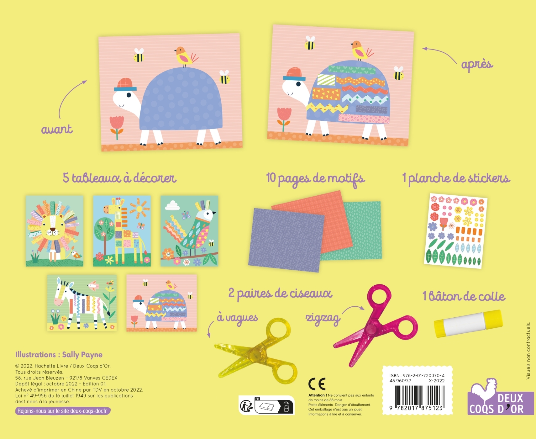 Découpage et collage animaux rigolos - coffret avec accessoires - Sally Payne - DEUX COQS D OR