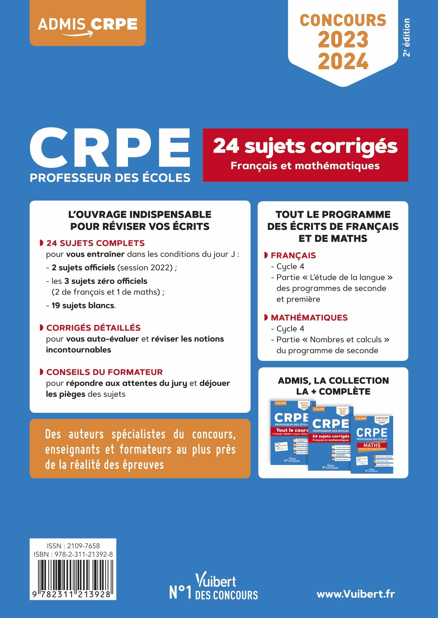 CRPE - Concours Professeur des écoles - Français et Mathématiques - 24 sujets corrigés - Entraînement intensif - Marc Loison - VUIBERT