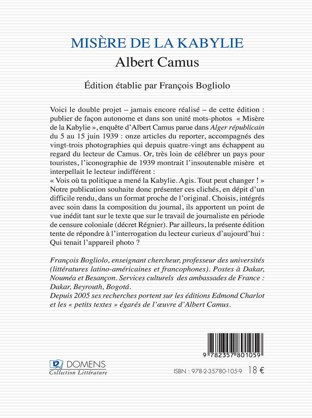 MISERE DE LA KABYLIE - Albert Camus - DOMENS