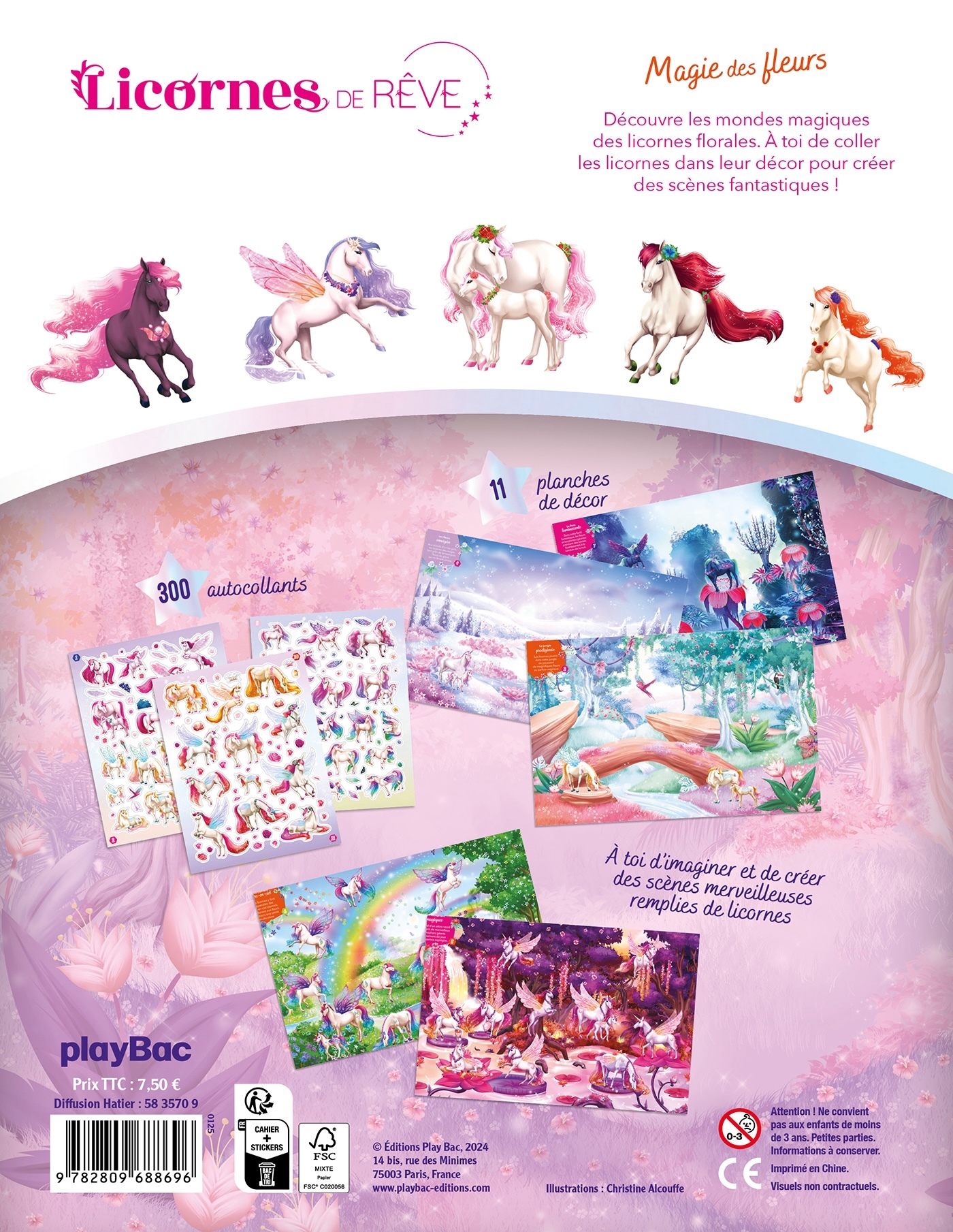 Licornes de rêve - Cahier de stickers - Magie des fleurs nouvelle édition - Christine Alcouffe - PLAY BAC