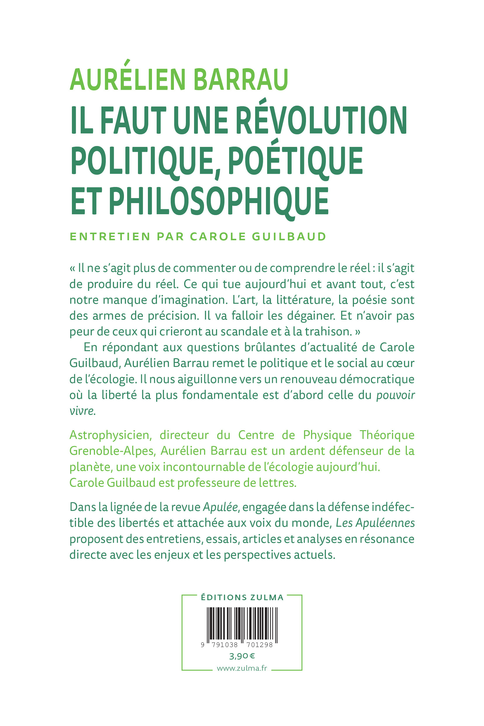 Il faut une révolution politique, poétique et philosophique - Aurélien Barrau - ZULMA