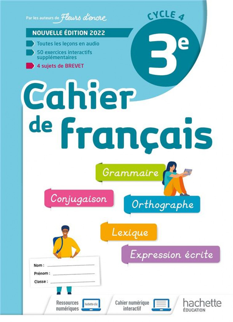 CAHIER DE FRANCAIS CYCLE 4/3E - CAHIER D-ACTIVITES - ED. 2022 - BERTAGNA - HACHETTE